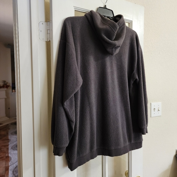Aerie Sherpa Hoodie Fleece Popover Oversized Sweatshirt Gray Women’s Medium - Picture 4 of 15
